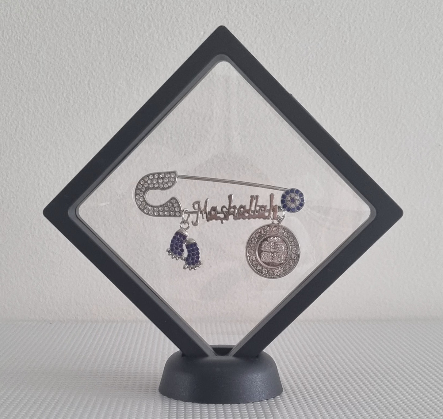 Premade silver plated Mashallah baby pin