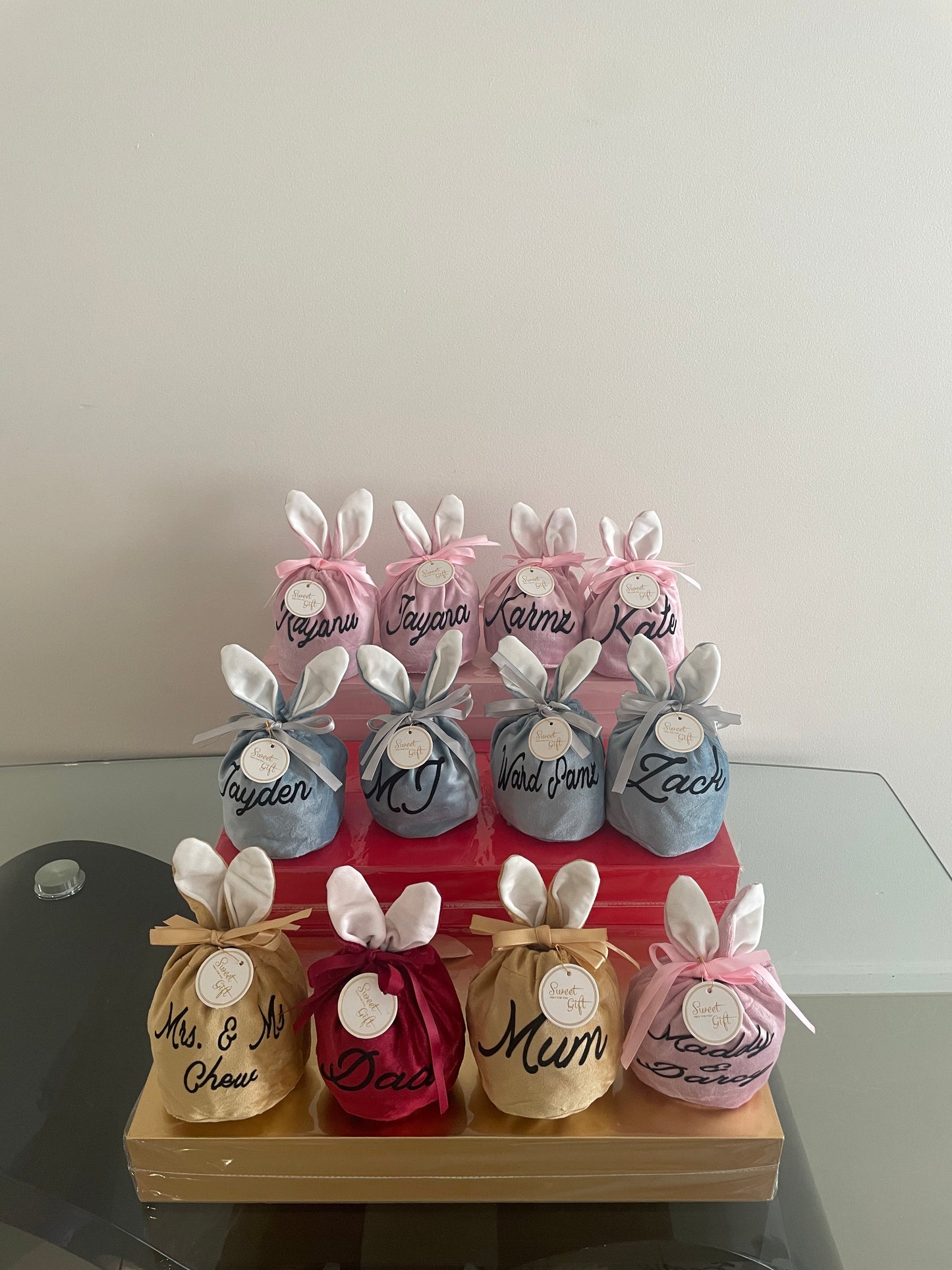 Personalised velvet bunny ears pouch