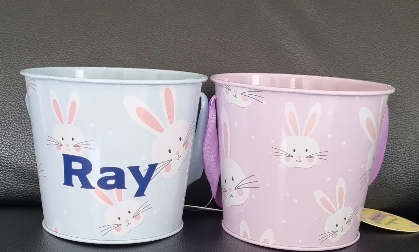 Personalised Easter metal buckets, front view