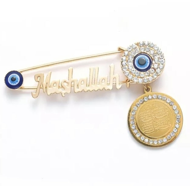 Premade Gold plated MASHALLAH baby pin