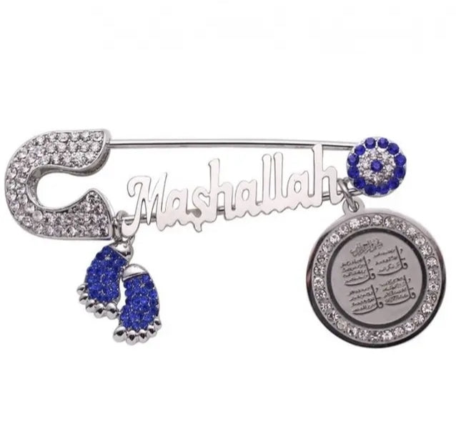 Premade silver plated Mashallah baby pin