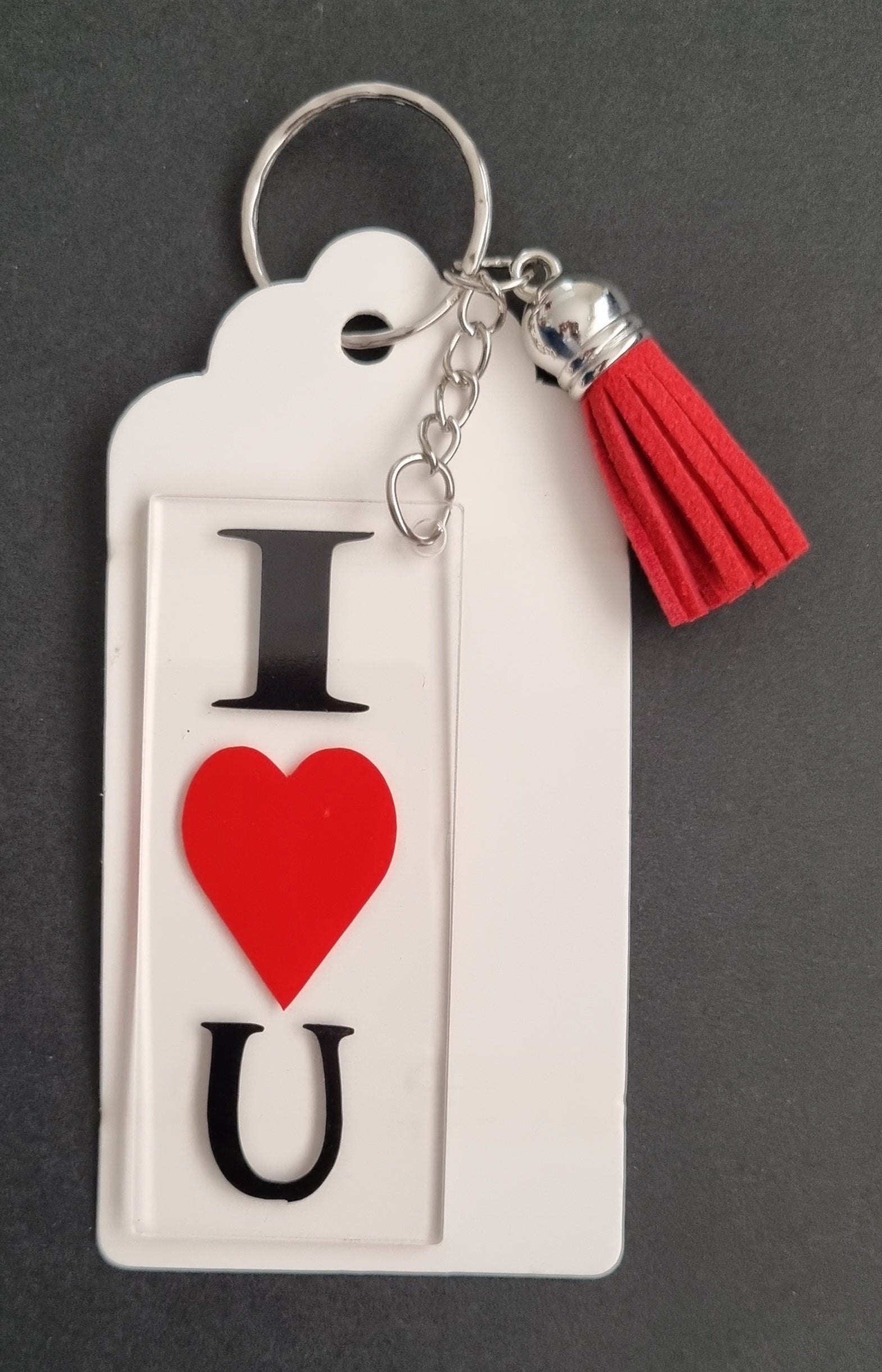 Personalised acrylic rectangle keyrings, front side 