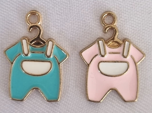 Gold plated enamel baby clothes charms, front side