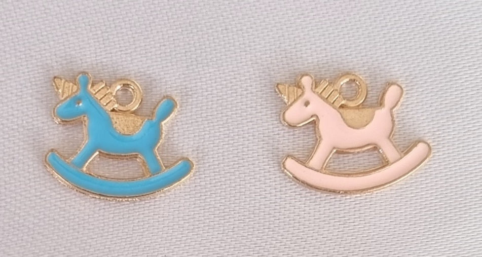 Gold plated enamel rocking horse charm, front side