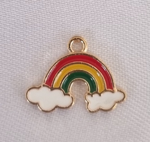 Gold plated enamel rainbow charm, front side