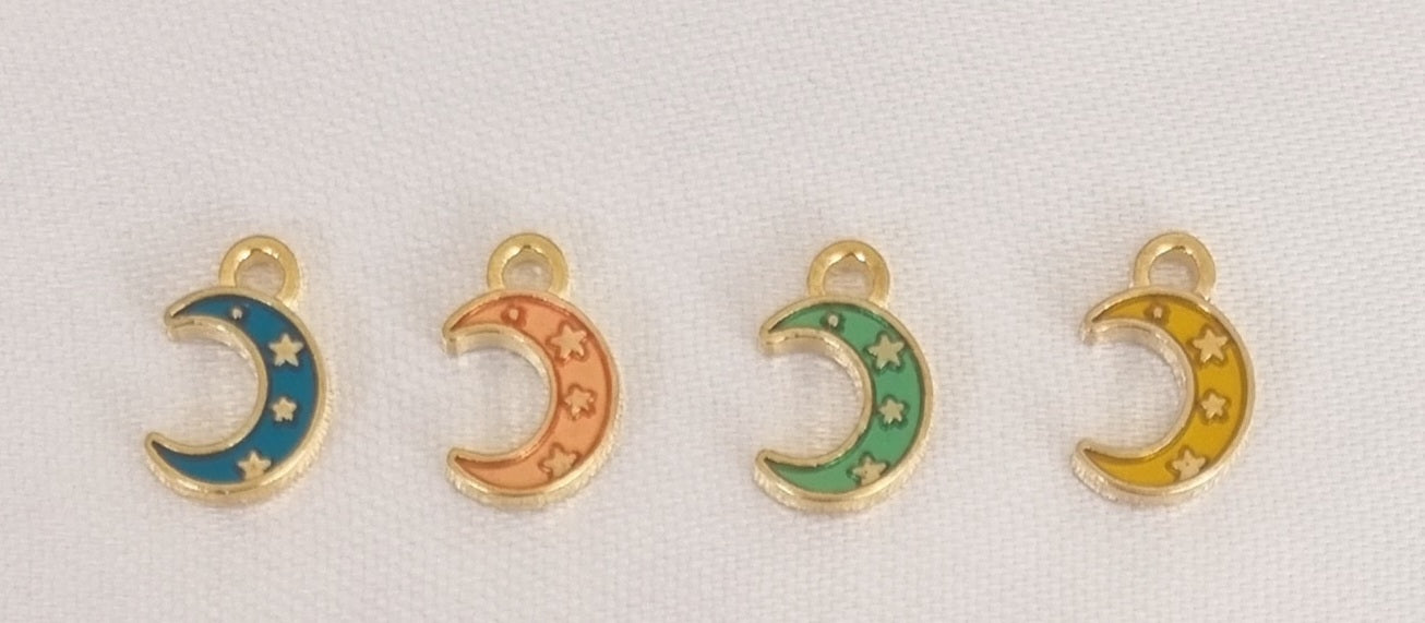 Gold plated moon enamel charm, front side
