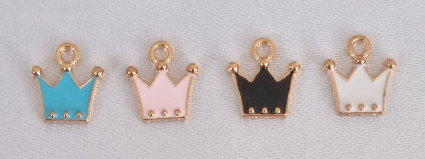Gold plated enamel crown charms, front side