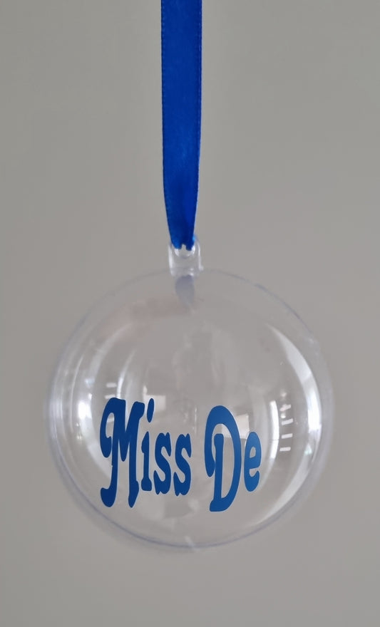 Personalised Christmas fillable baubles, front side