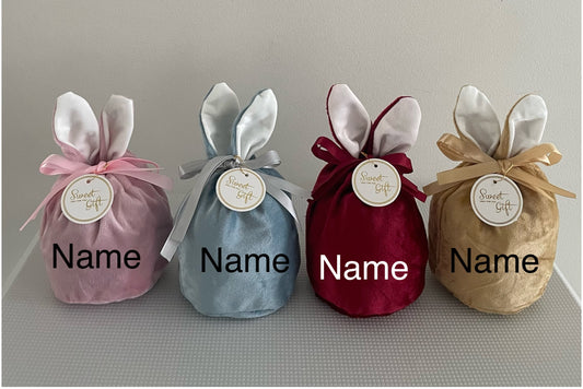 Personalised velvet bunny ears pouch, front side