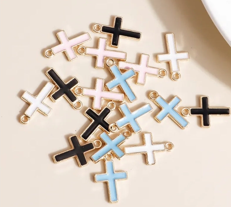 Gold plated enamel cross charm, front side