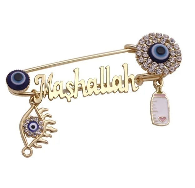 Premade Gold plated MASHALLAH baby pin