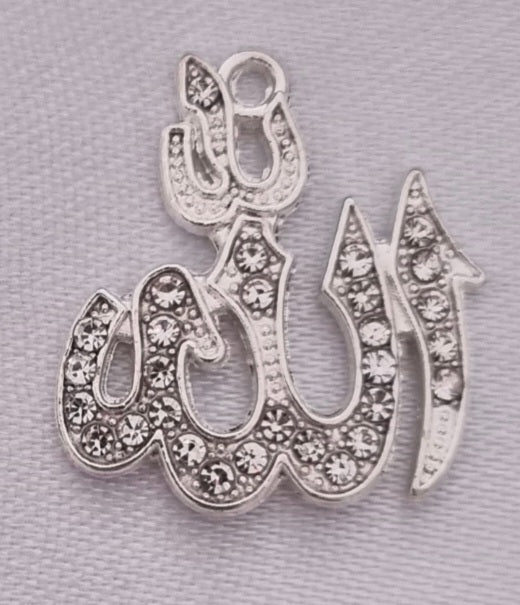Silver plated Allah charm, front side