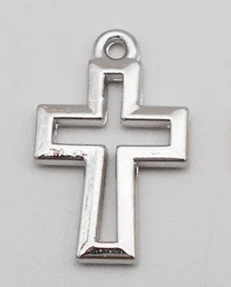 Silver played hollow cross charm, front side