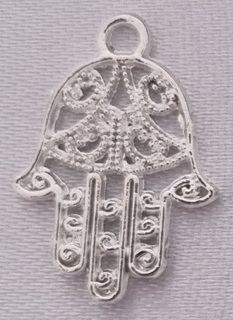 Silver plated hamsa charm, front side