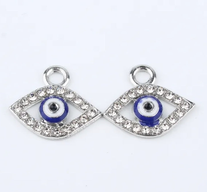 Silver plated evil eye charm, front side