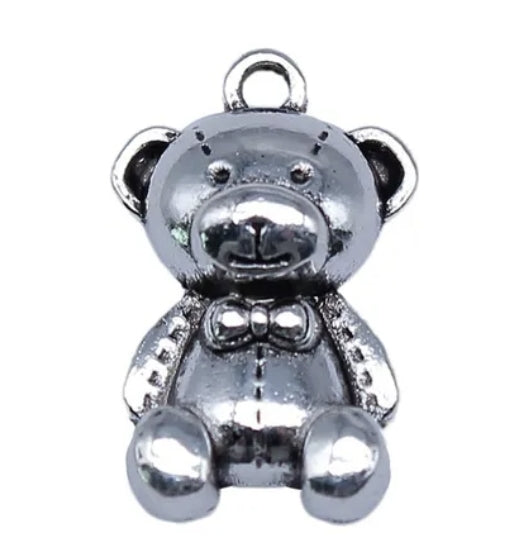 Silver plated teddy charm, front side